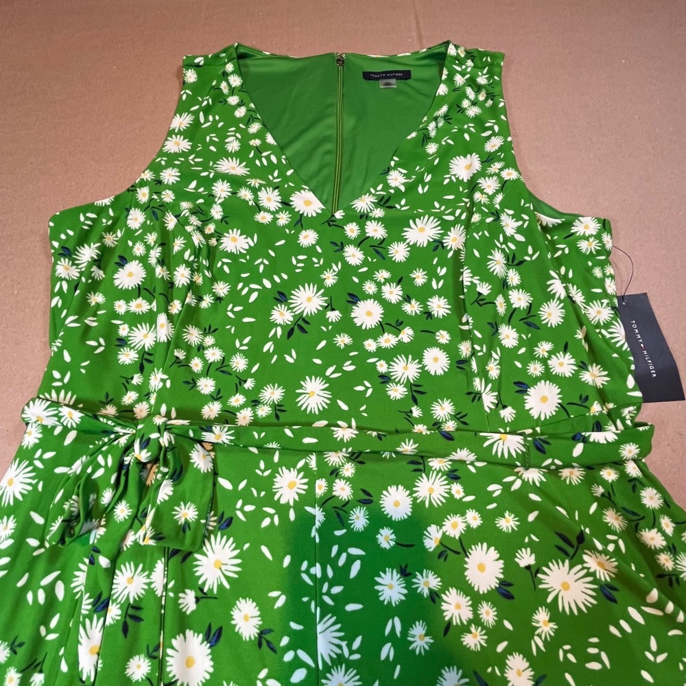 Tommy Hilfiger Green Daisy Floral V-Neck Sleeveless Midi Dress 16W NWT X1AJ1JEV - Picture 2 of 9